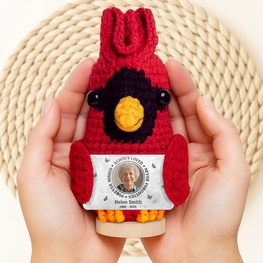 Custom Photo Memorial Always Loved Never Forgotten - Personalized Doll Crochet With Custom Card - Image 2