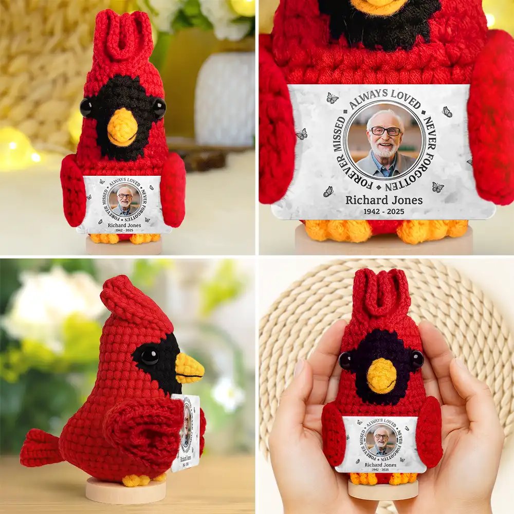 Custom Photo Memorial Always Loved Never Forgotten - Personalized Doll Crochet With Custom Card - Image 3