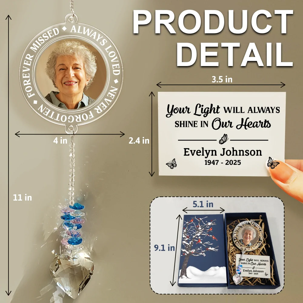 Custom Photo Memorial Always Loved Never Forgotten - Personalized Heart Crystal Suncatcher - Image 2