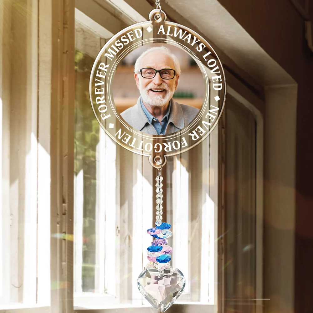 Custom Photo Memorial Always Loved Never Forgotten - Personalized Heart Crystal Suncatcher - Image 3