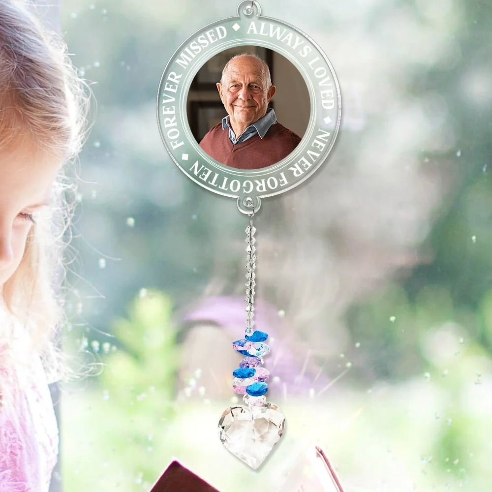 Custom Photo Memorial Always Loved Never Forgotten - Personalized Heart Crystal Suncatcher - Image 6