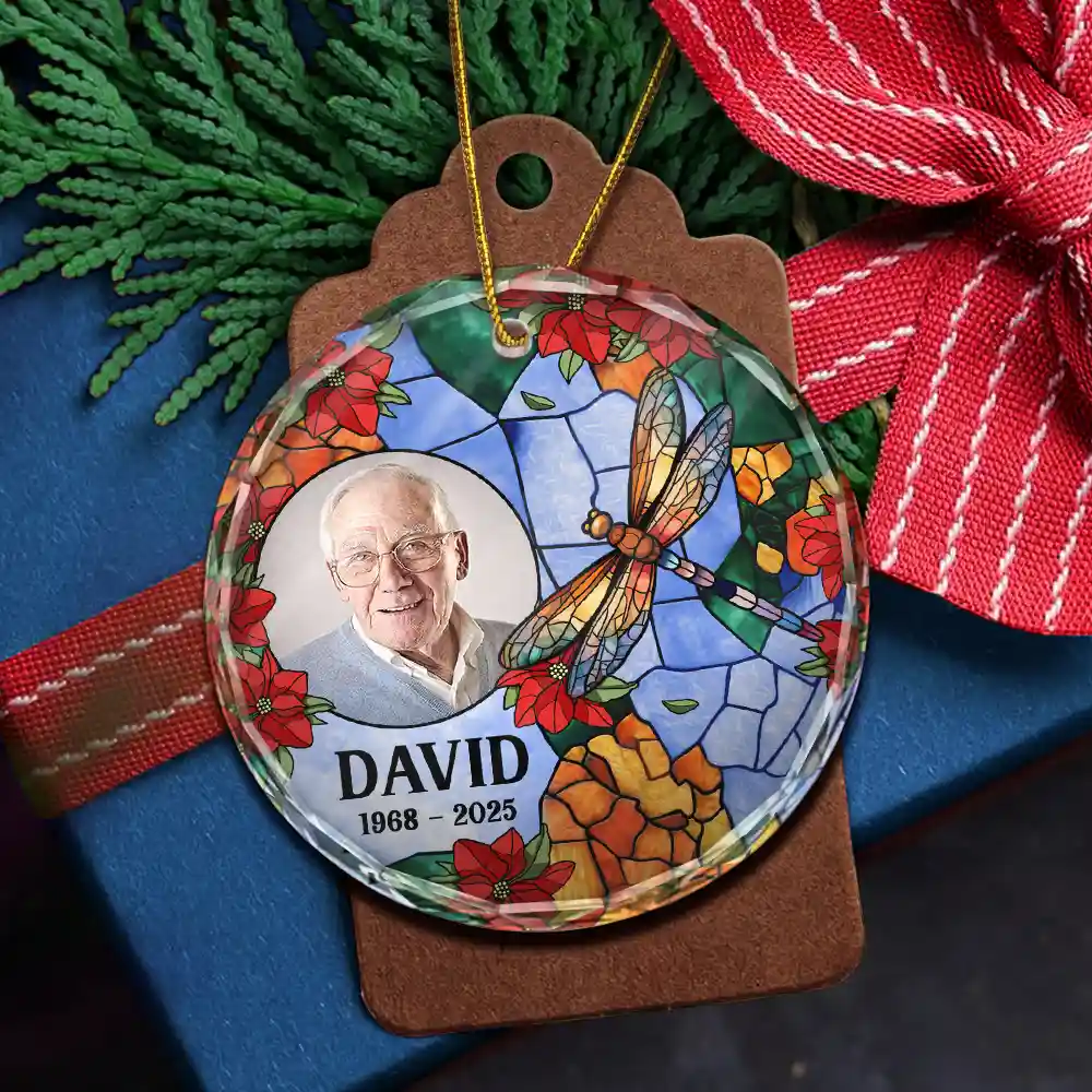 Custom Photo Memorial Bird Family Dad Mom - Personalized Circle Glass Ornament - Image 5