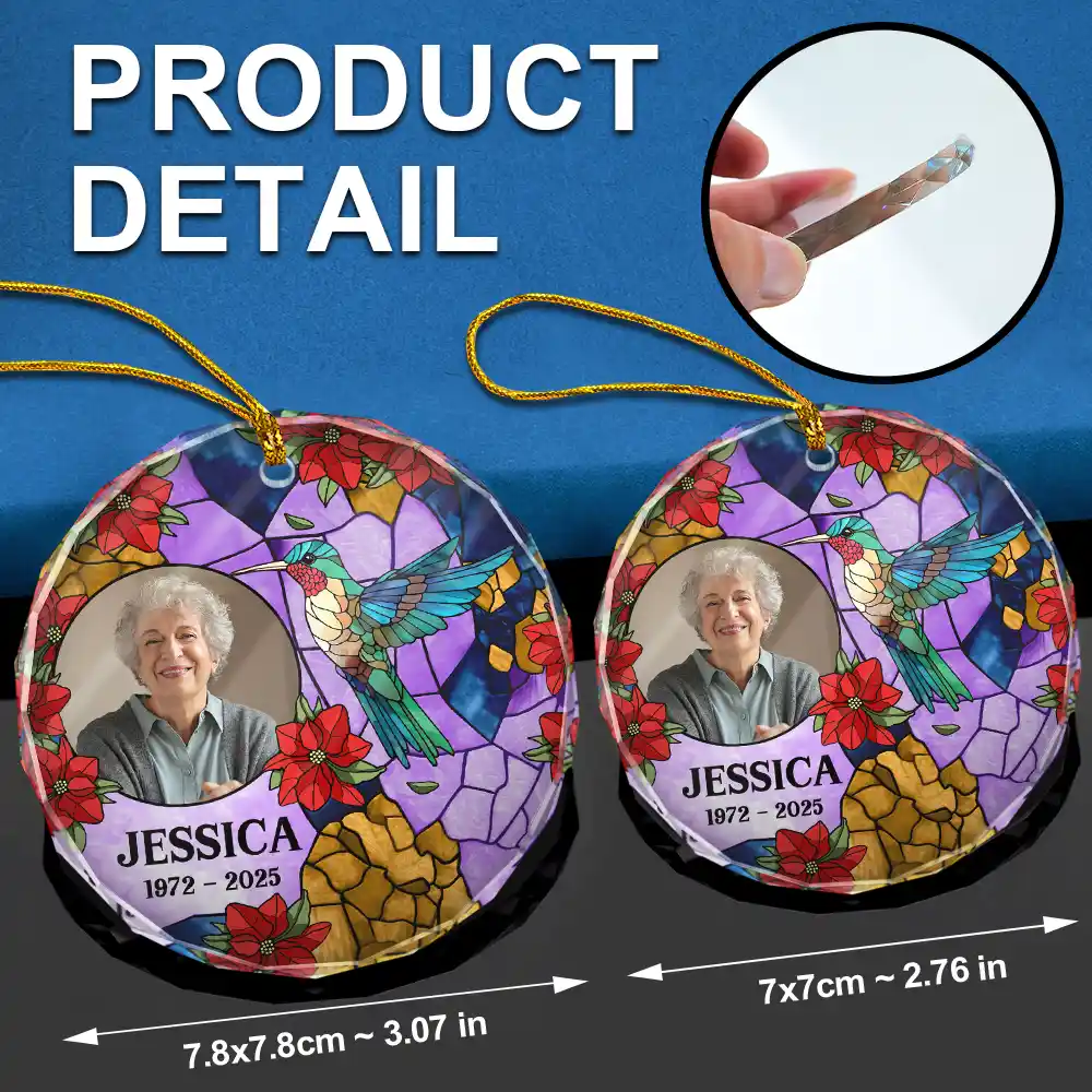 Custom Photo Memorial Bird Family Dad Mom - Personalized Circle Glass Ornament - Image 6