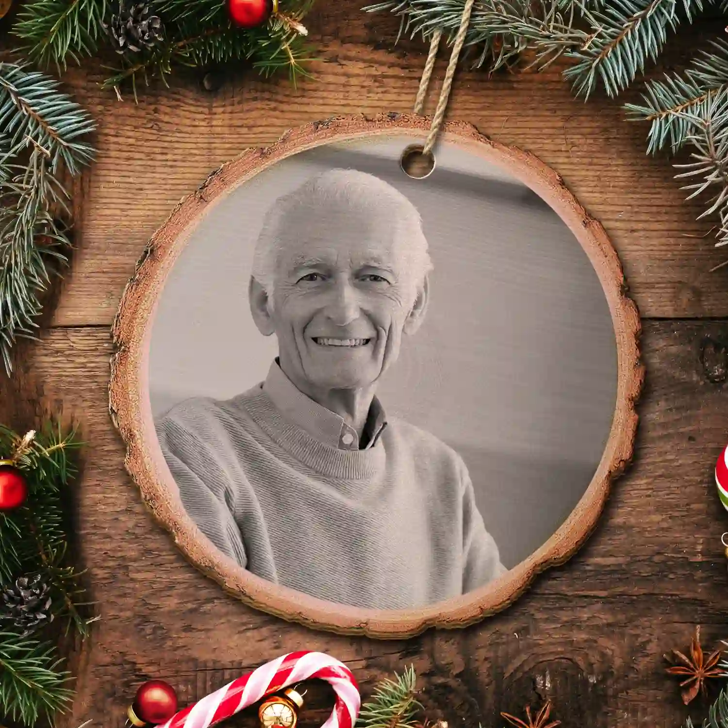 Custom Photo Memorial Black And White Those We Love Don't Go Away - Personalized Wooden Ornament Print 2 Sides - Image 5