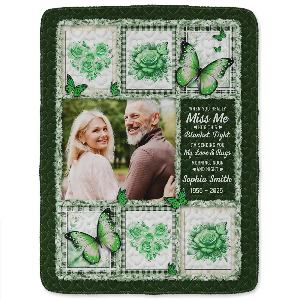 Custom Photo Memorial Butterfly When You Really Miss Me Hug This Blanket - Personalized Fleece Blanket, Sherpa Blanket - Image 2