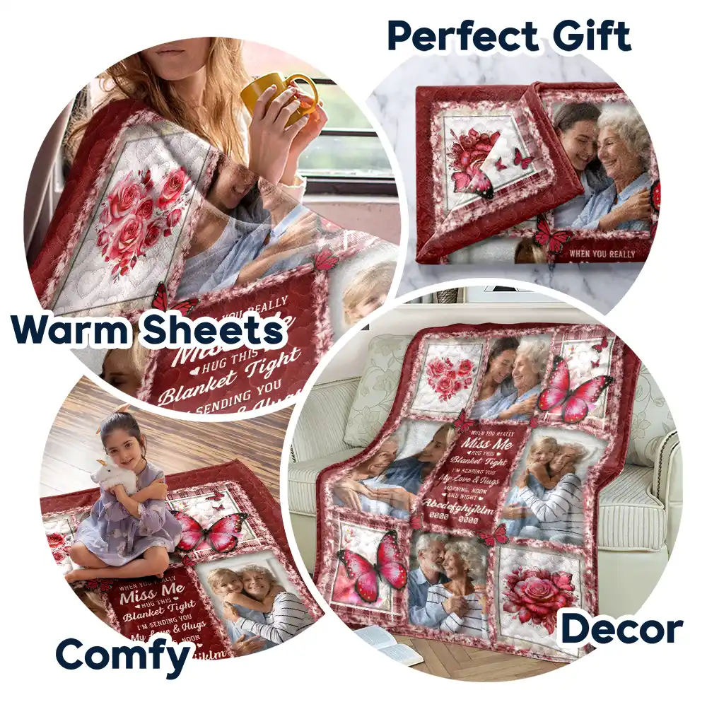 Custom Photo Memorial Butterfly When You Really Miss Me Hug This Blanket - Personalized Fleece Blanket, Sherpa Blanket - Image 7