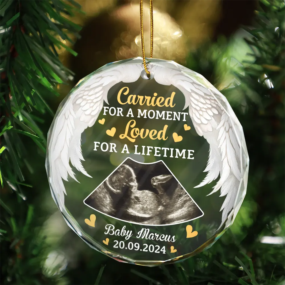 Custom Photo Memorial Carried For A Moment Loved For A Lifetime - Personalized Circle Glass Ornament - Image 3