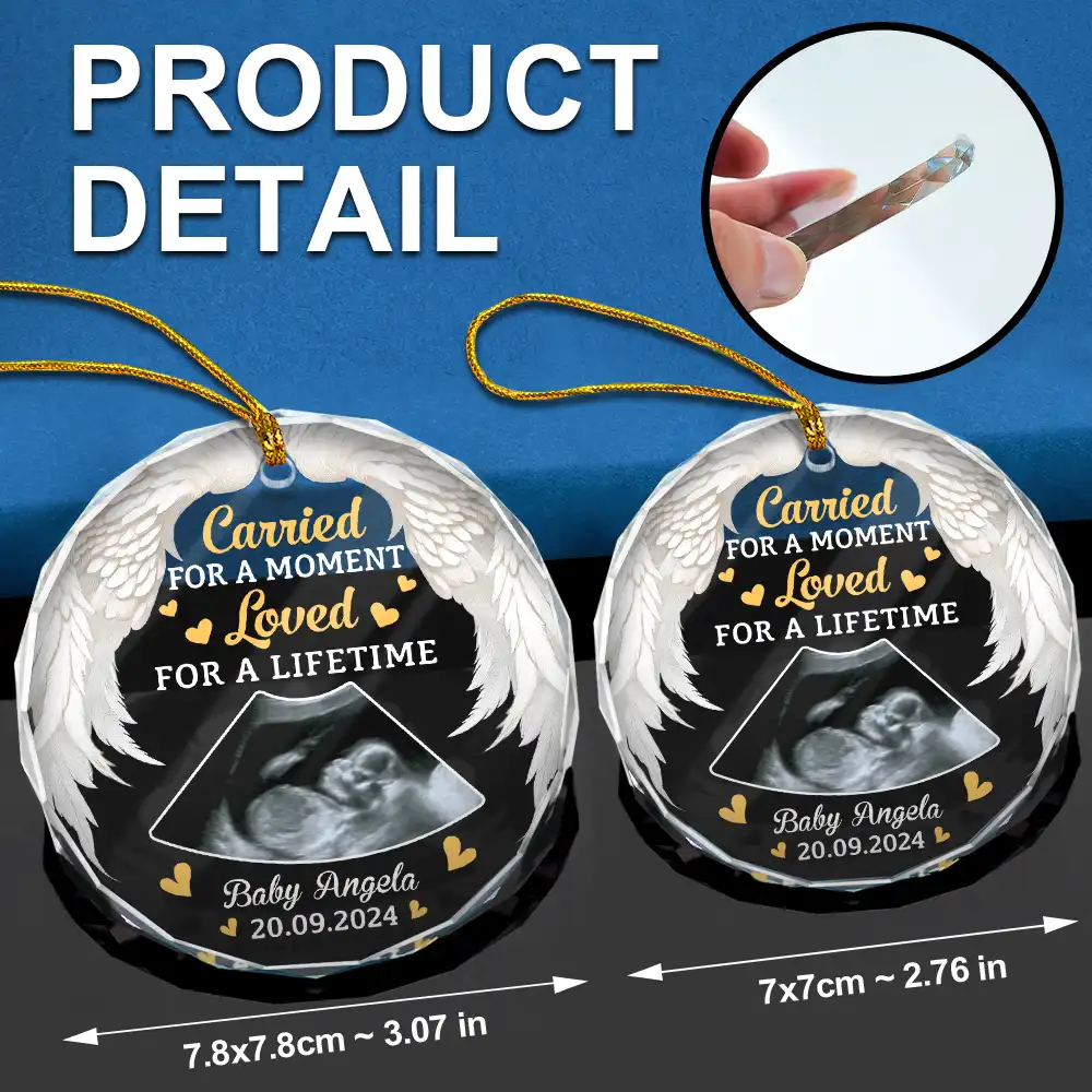 Custom Photo Memorial Carried For A Moment Loved For A Lifetime - Personalized Circle Glass Ornament - Image 6