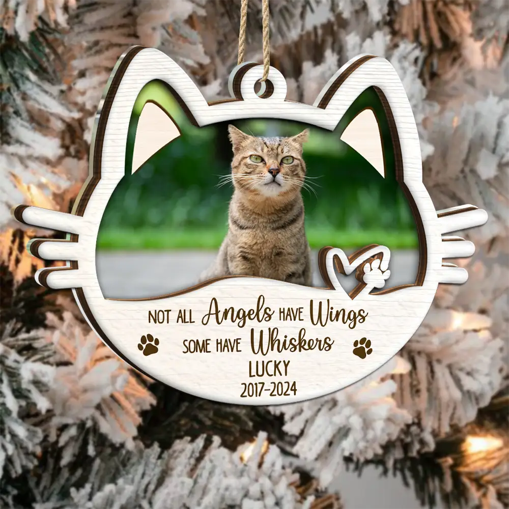 Custom Photo Memorial Cat Not All Angels Have Wings Some Have Whiskers - Personalized 2-Layered Mix Ornament - Image 3