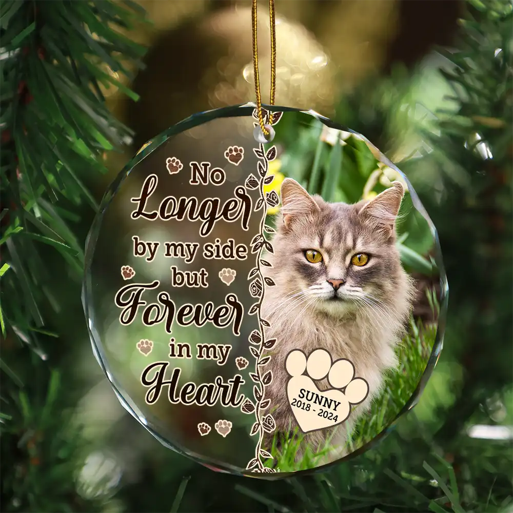 Custom Photo Memorial Christmas Forever In My Heart - Personalized Circle Glass Ornament - Image 3