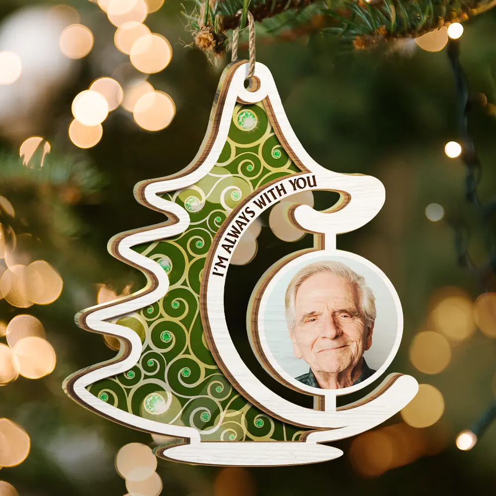 Custom Photo Memorial Christmas Tree Always With You - Personalized Suncatcher Ornament - Image 3