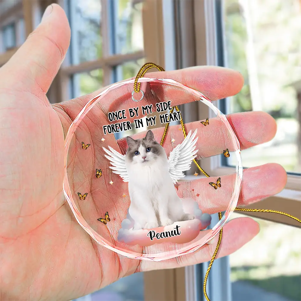 Custom Photo Memorial Christmas You Left Paw Prints On My Heart - Personalized Circle Glass Ornament - Image 5