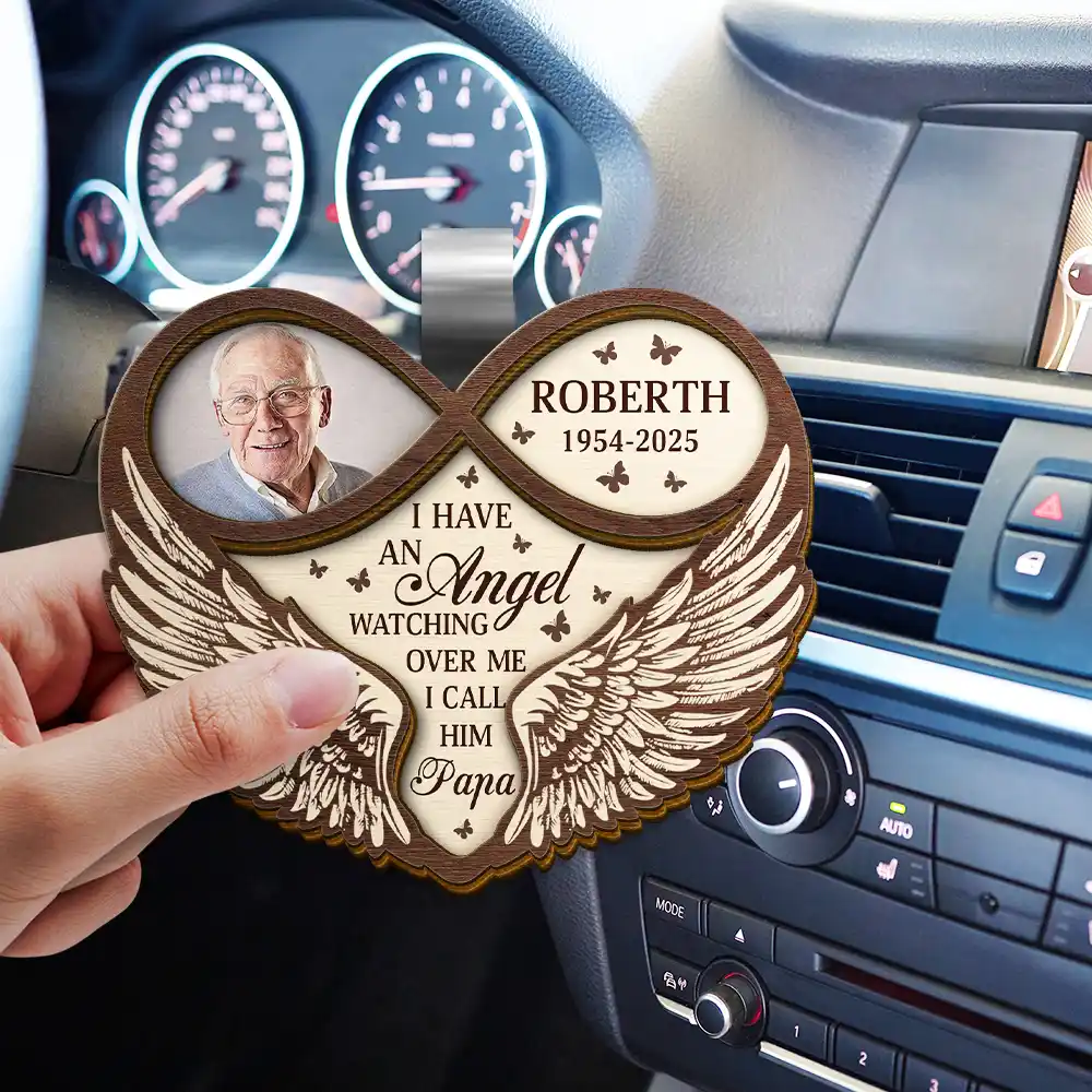 Custom Photo Memorial Dad Mom I Have An Angel Watching Over Me - Personalized Custom Shaped Car Visor Clip - Image 3