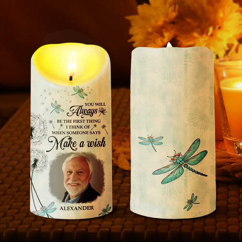 Custom Photo Memorial Dandelion Make A Wish - Personalized Flameless LED Candle - Image 2