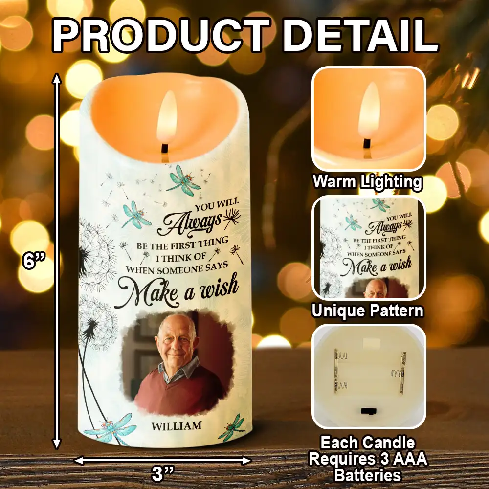 Custom Photo Memorial Dandelion Make A Wish - Personalized Flameless LED Candle - Image 5