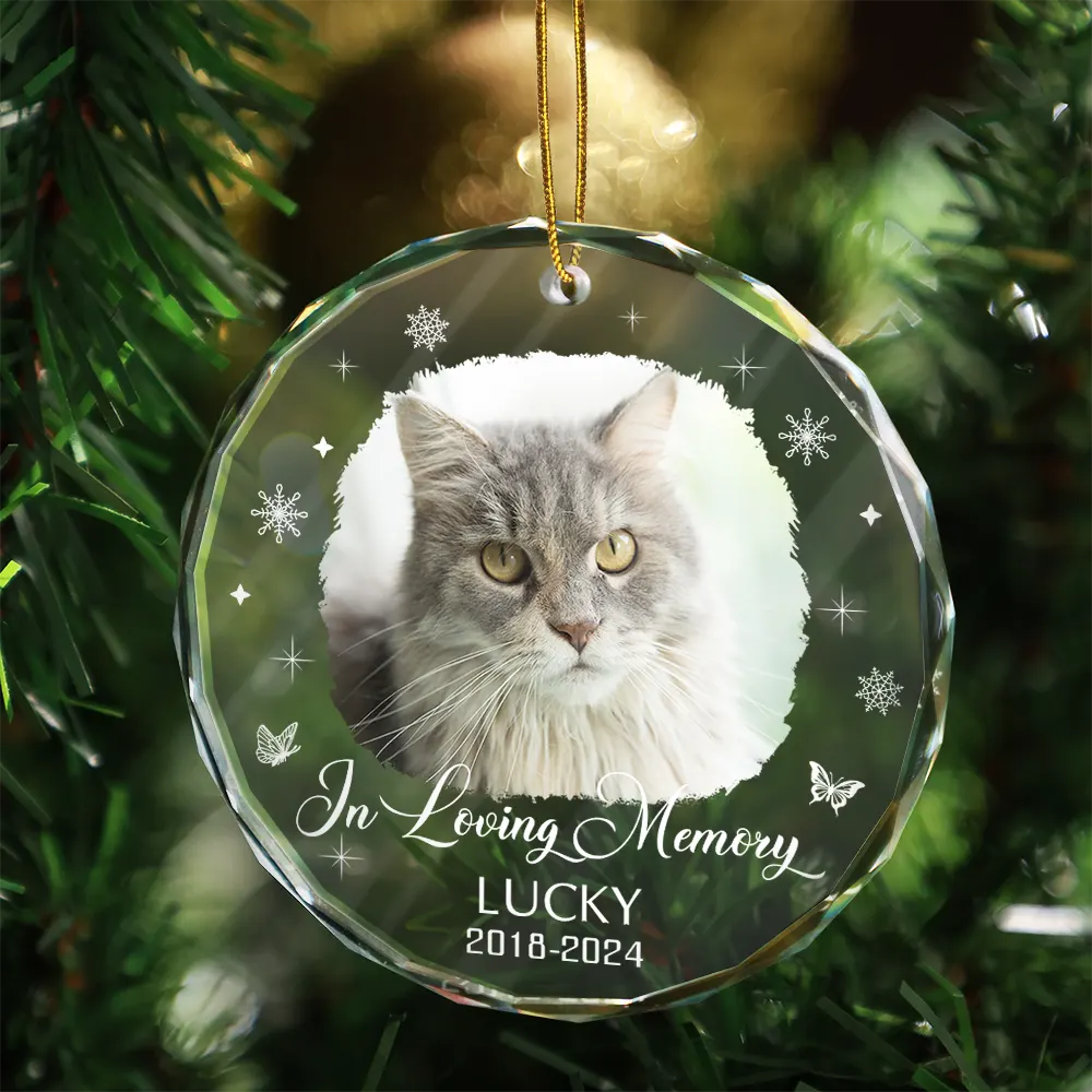 Custom Photo Memorial Dog Cat Loss Keepsake - Personalized Circle Glass Ornament - Image 3