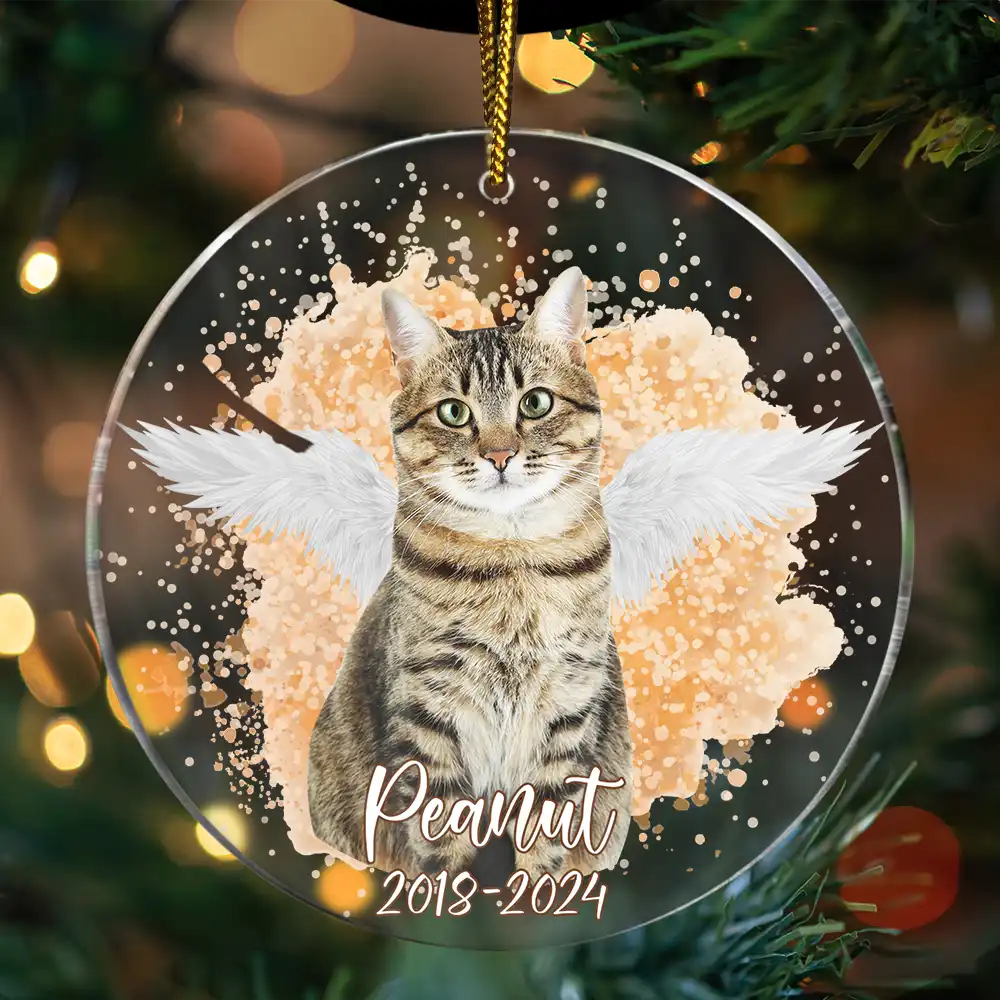 Custom Photo Memorial Dog Cat - Pet Memorial Gift, Christmas Gift - Personalized Circle Acrylic Ornament - Image 3