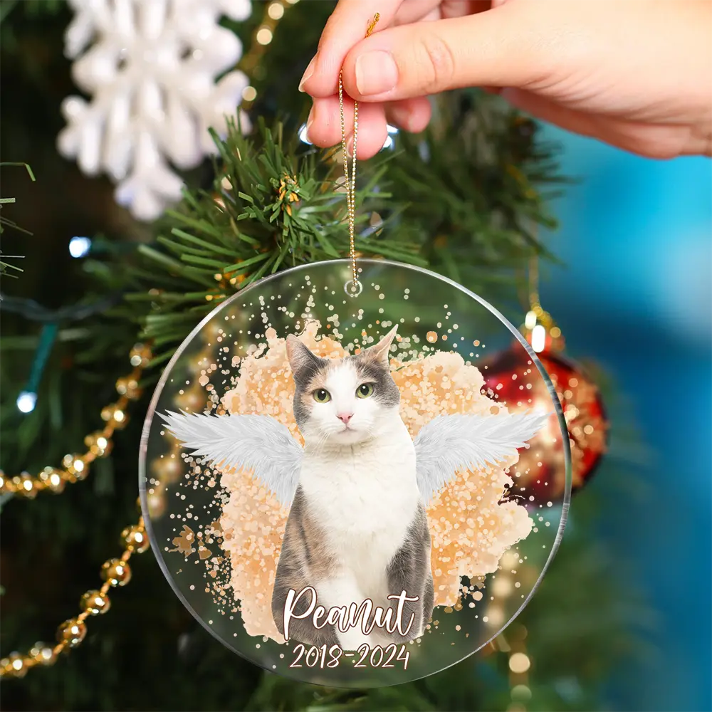 Custom Photo Memorial Dog Cat - Pet Memorial Gift, Christmas Gift - Personalized Circle Acrylic Ornament - Image 4