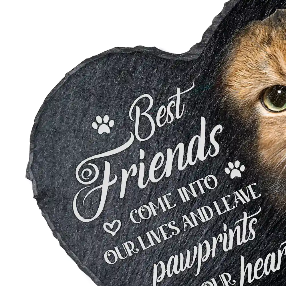 Custom Photo Memorial Dog Cat You Left A Paw Print - Personalized Heart Memorial Garden Stone - Image 3