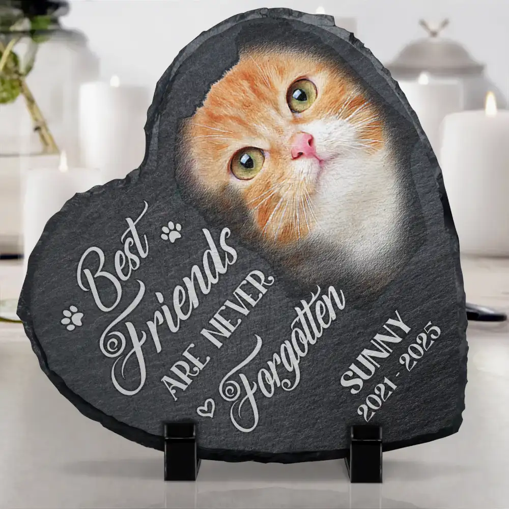 Custom Photo Memorial Dog Cat You Left A Paw Print - Personalized Heart Memorial Garden Stone - Image 5