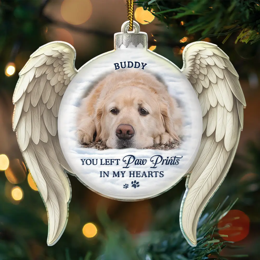 Custom Photo Memorial Dog Cat You Left Paw Prints On My Heart - Personalized Custom Shaped Acrylic Ornament - Image 4