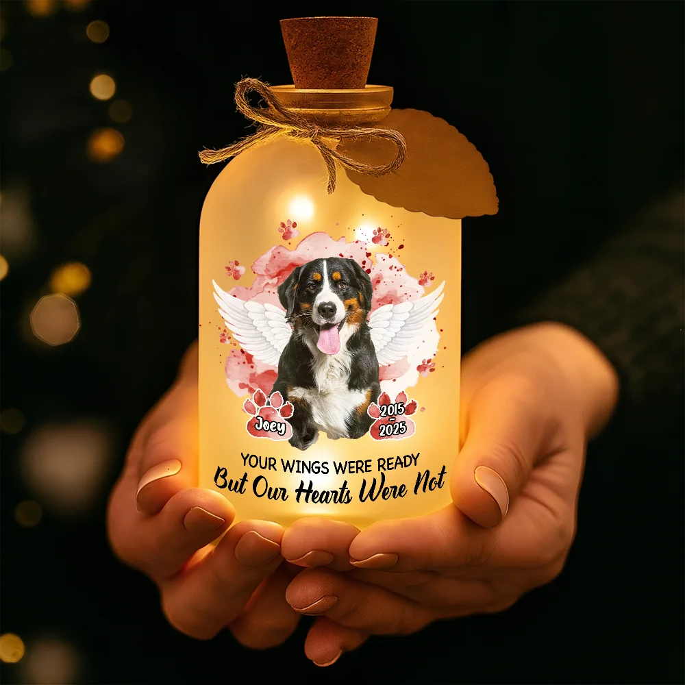 Custom Photo Memorial Dog Cat Your Wings Were Ready - Personalized Short Bottle Light - Image 5