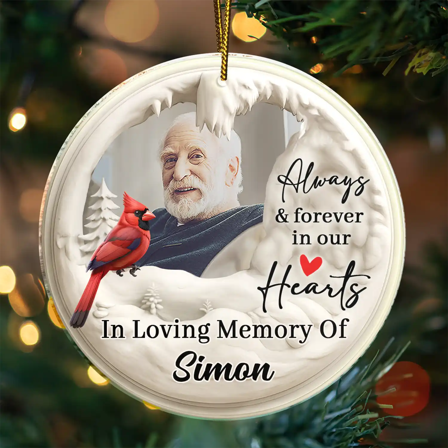 Custom Photo Memorial Family Loss Cardinal Bird - Personalized Circle Acrylic Ornament - Image 3