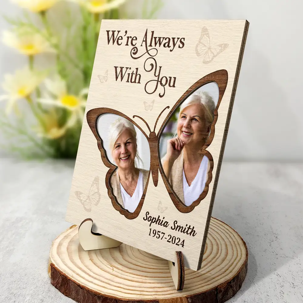 Custom Photo Memorial Forever In My Heart Mother Father - Personalized 2-Layered Wooden Plaque With Stand - Image 2