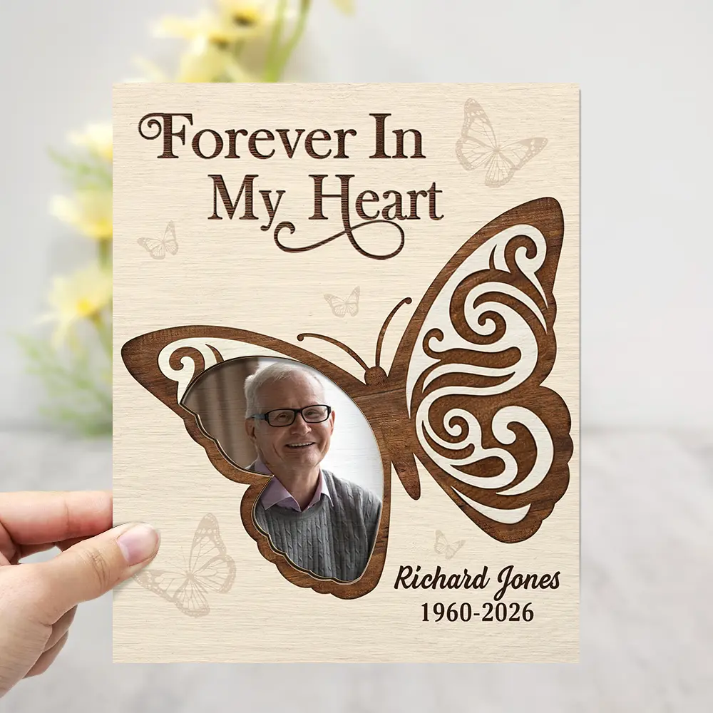 Custom Photo Memorial Forever In My Heart Mother Father - Personalized 2-Layered Wooden Plaque With Stand - Image 3