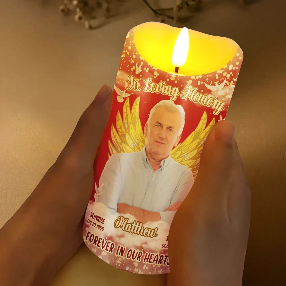 Custom Photo Memorial Forever In Our Hearts - Personalized Flameless LED Candle - Image 4