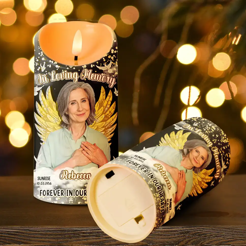 Custom Photo Memorial Forever In Our Hearts - Personalized Flameless LED Candle - Image 5