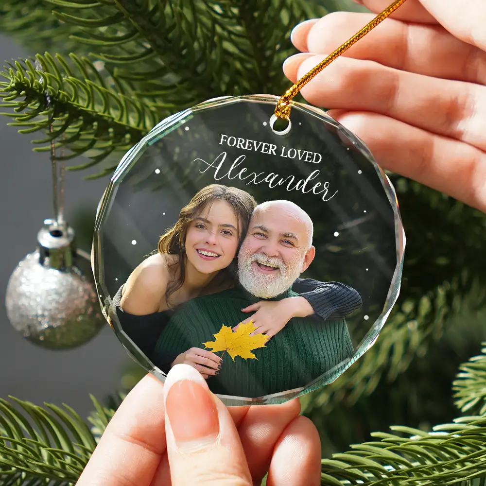 Custom Photo Memorial Forever Loved Remembrance Gifts - Personalized Circle Glass Ornament - Image 3