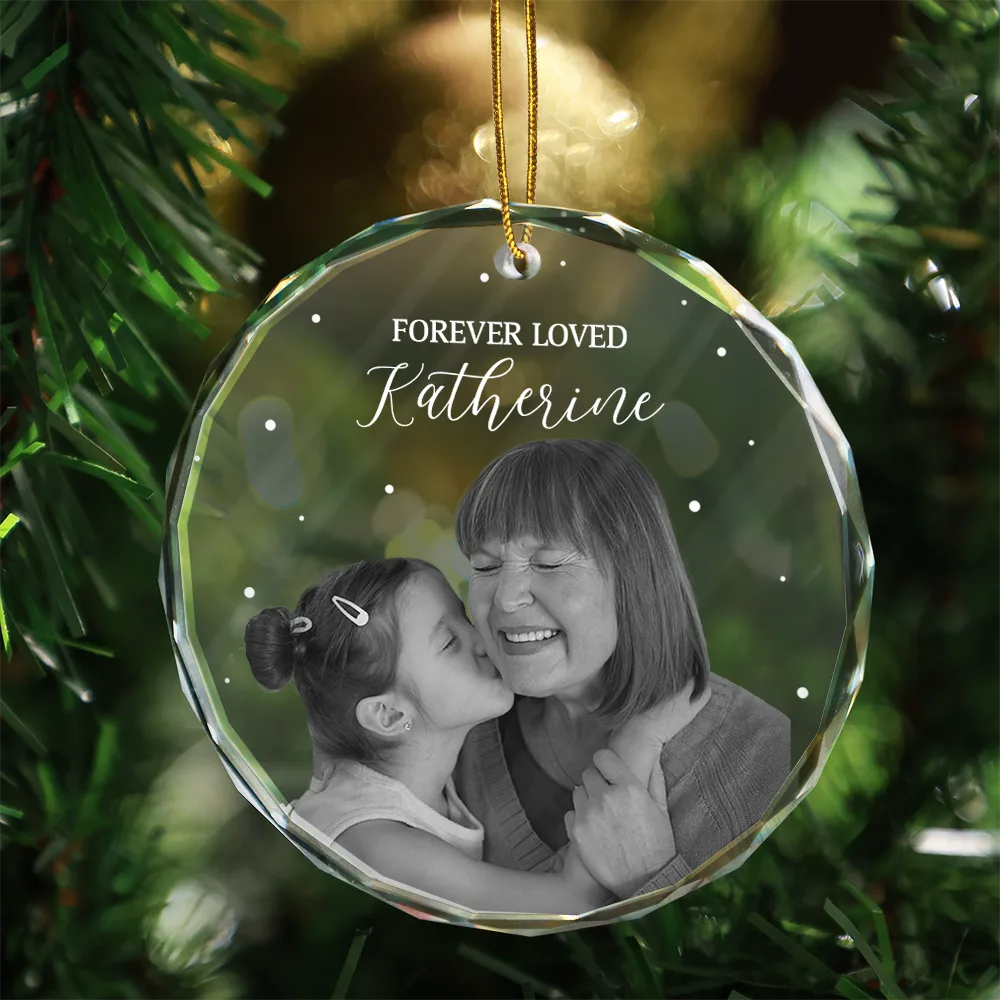 Custom Photo Memorial Forever Loved Remembrance Gifts - Personalized Circle Glass Ornament - Image 4