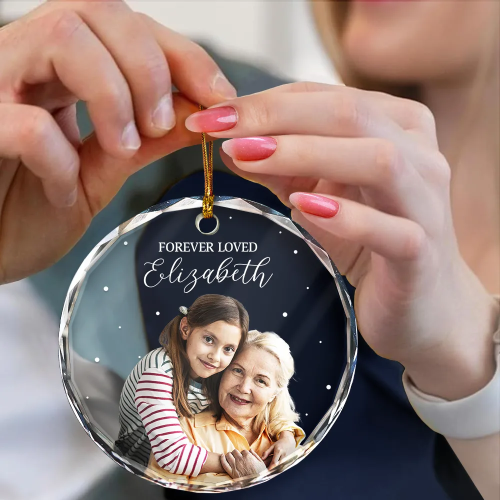 Custom Photo Memorial Forever Loved Remembrance Gifts - Personalized Circle Glass Ornament - Image 5