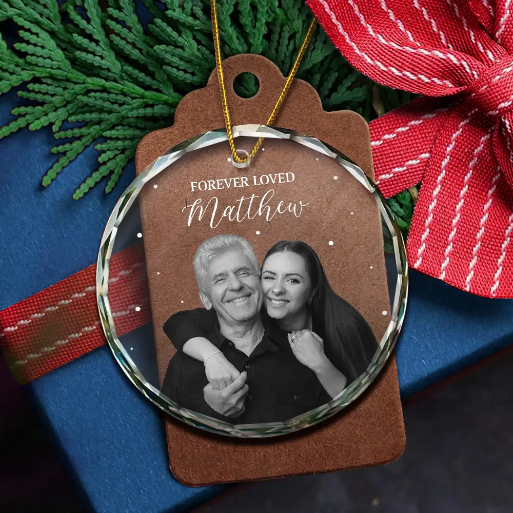 Custom Photo Memorial Forever Loved Remembrance Gifts - Personalized Circle Glass Ornament - Image 6