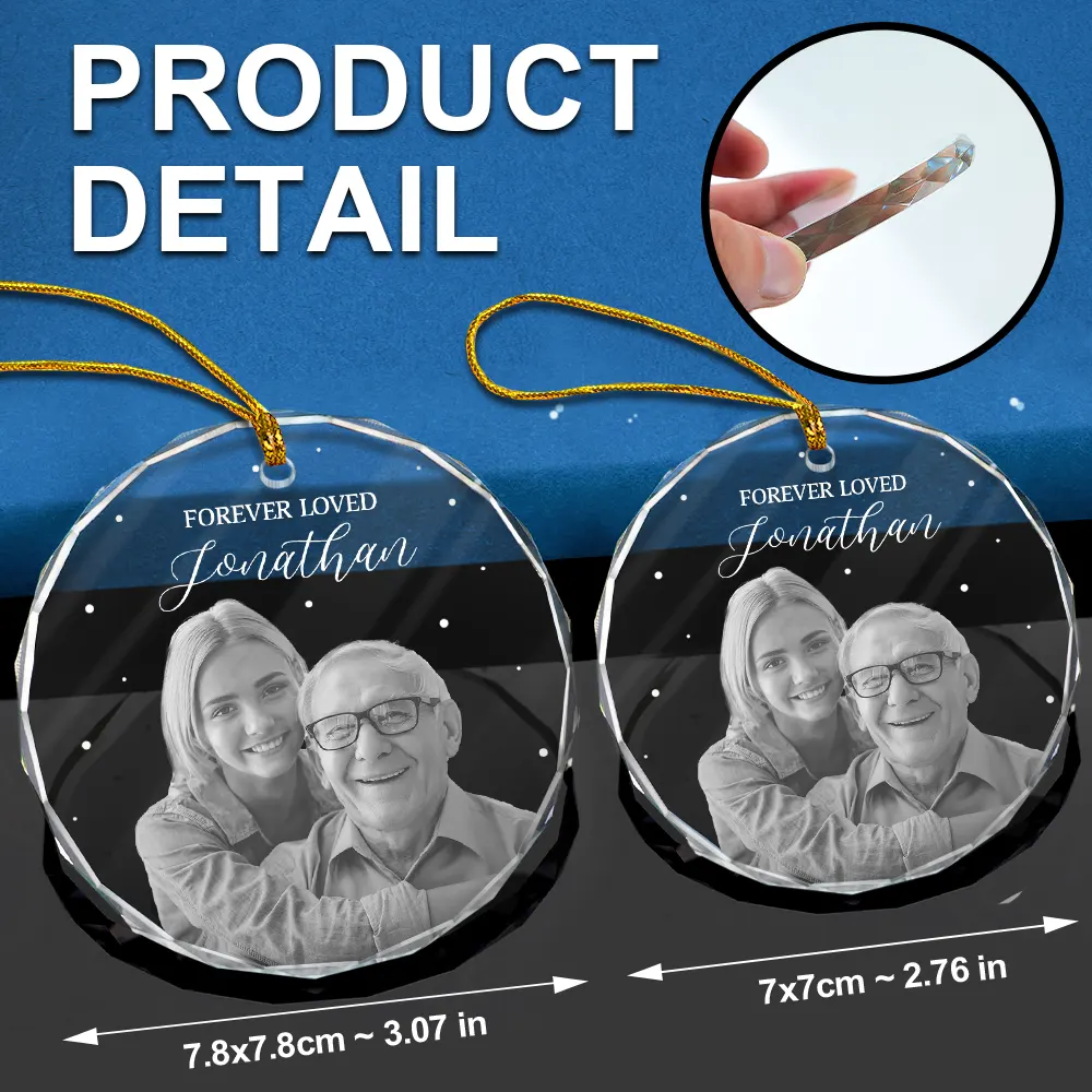 Custom Photo Memorial Forever Loved Remembrance Gifts - Personalized Circle Glass Ornament - Image 7