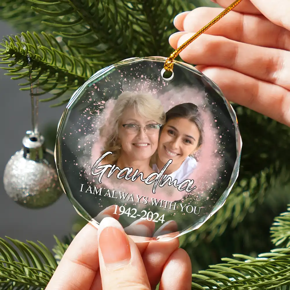 Custom Photo Memorial Forever Our My Hearts - Personalized Circle Glass Ornament - Image 3