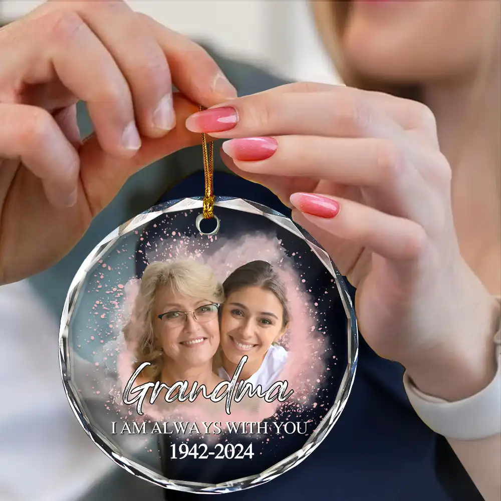 Custom Photo Memorial Forever Our My Hearts - Personalized Circle Glass Ornament - Image 5