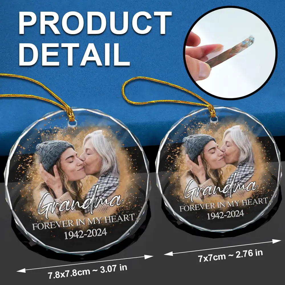 Custom Photo Memorial Forever Our My Hearts - Personalized Circle Glass Ornament - Image 7