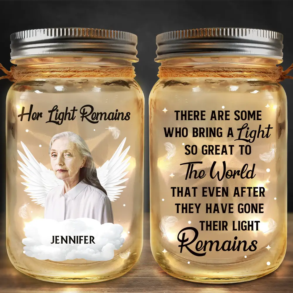 Custom Photo Memorial His Light Remains - Personalized Mason Jar Light - Image 3