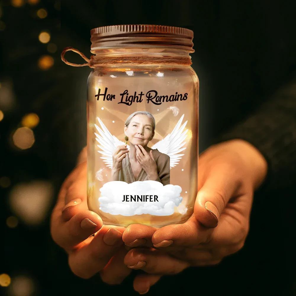 Custom Photo Memorial His Light Remains - Personalized Mason Jar Light - Image 4
