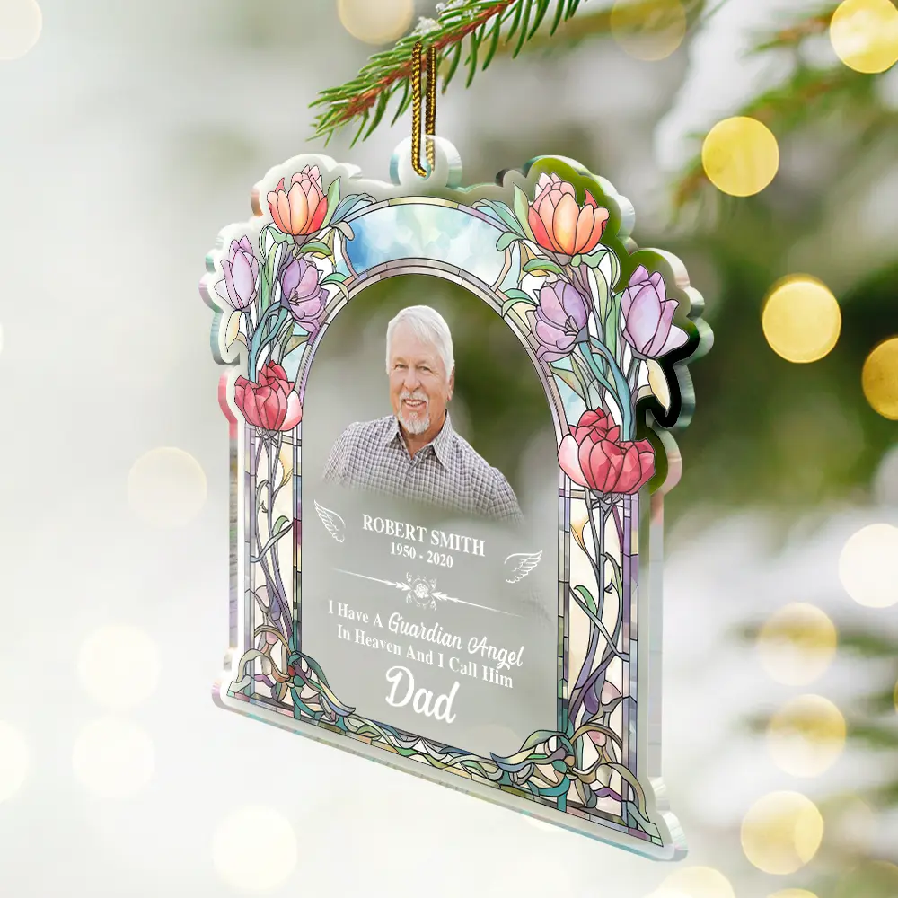 Custom Photo Memorial I Have A Guardian Angel In Heaven Mom Dad - Personalized Custom Shaped Acrylic Ornament - Image 3