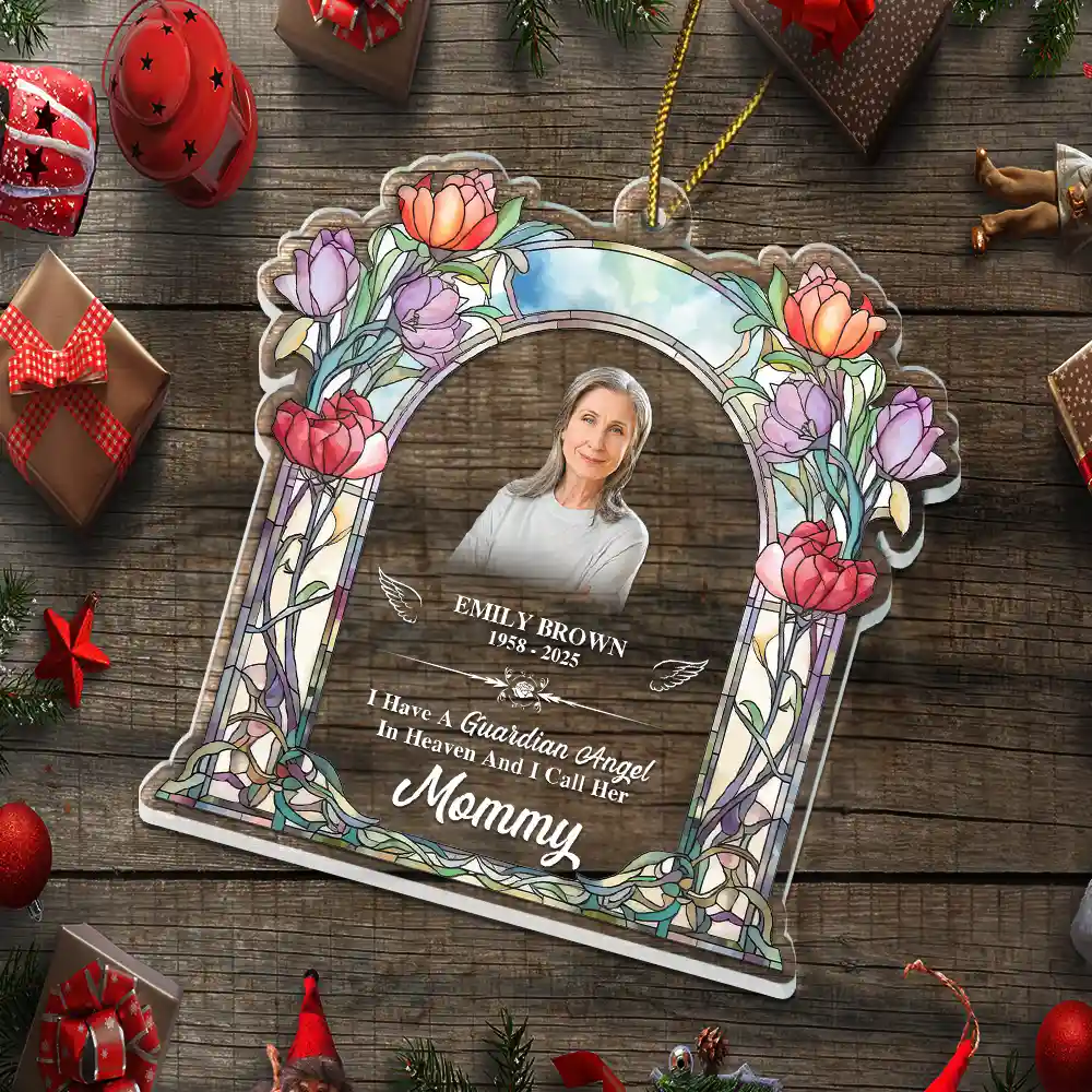 Custom Photo Memorial I Have A Guardian Angel In Heaven Mom Dad - Personalized Custom Shaped Acrylic Ornament - Image 6