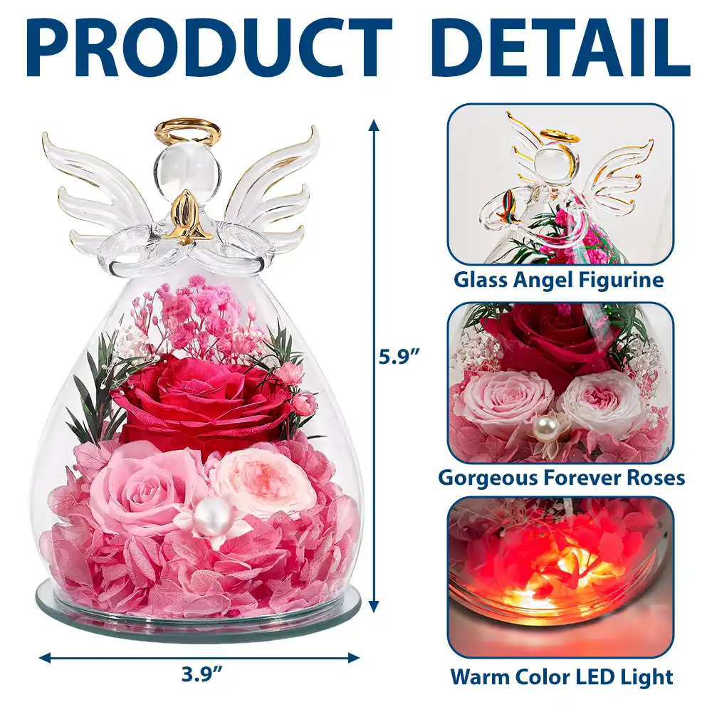 Custom Photo Memorial I Have An Angel Watching Over Me - Personalized Flower In Glass Angel Figurine - Image 3