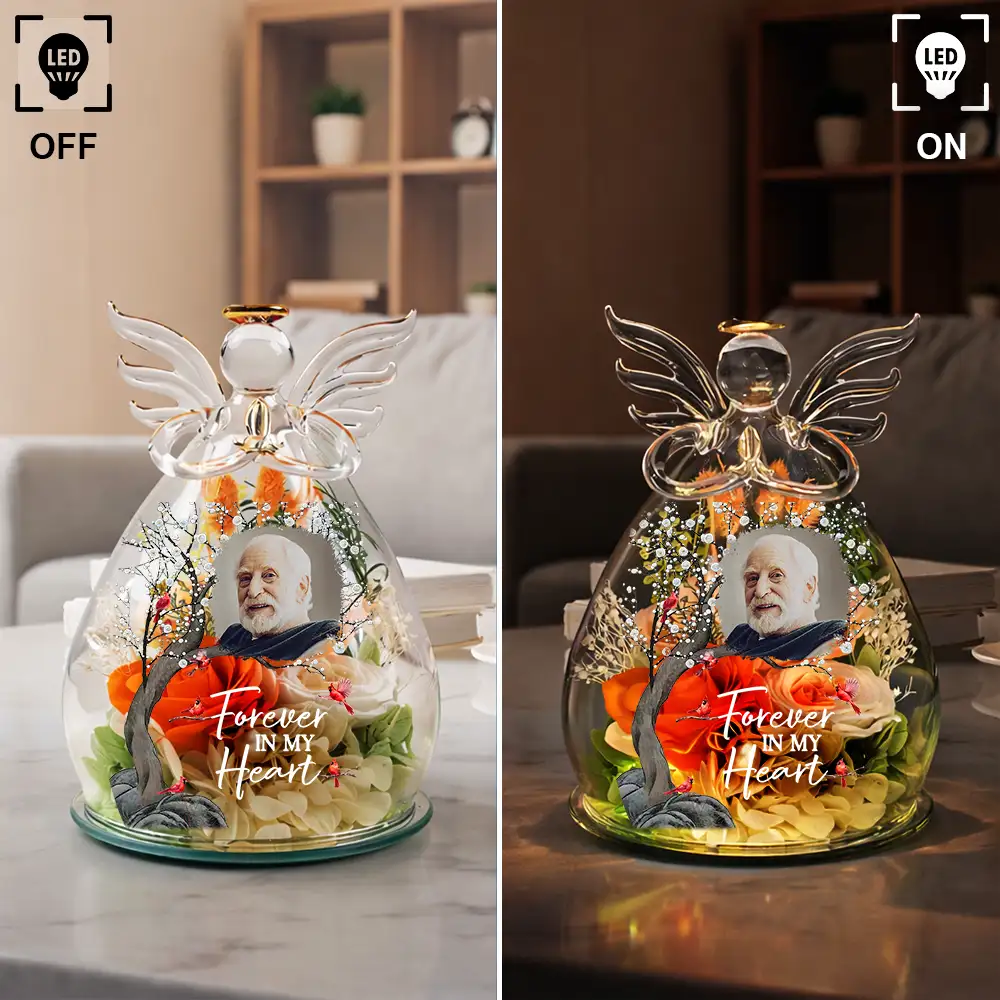 Custom Photo Memorial I Have An Angel Watching Over Me - Personalized Flower In Glass Angel Figurine - Image 5