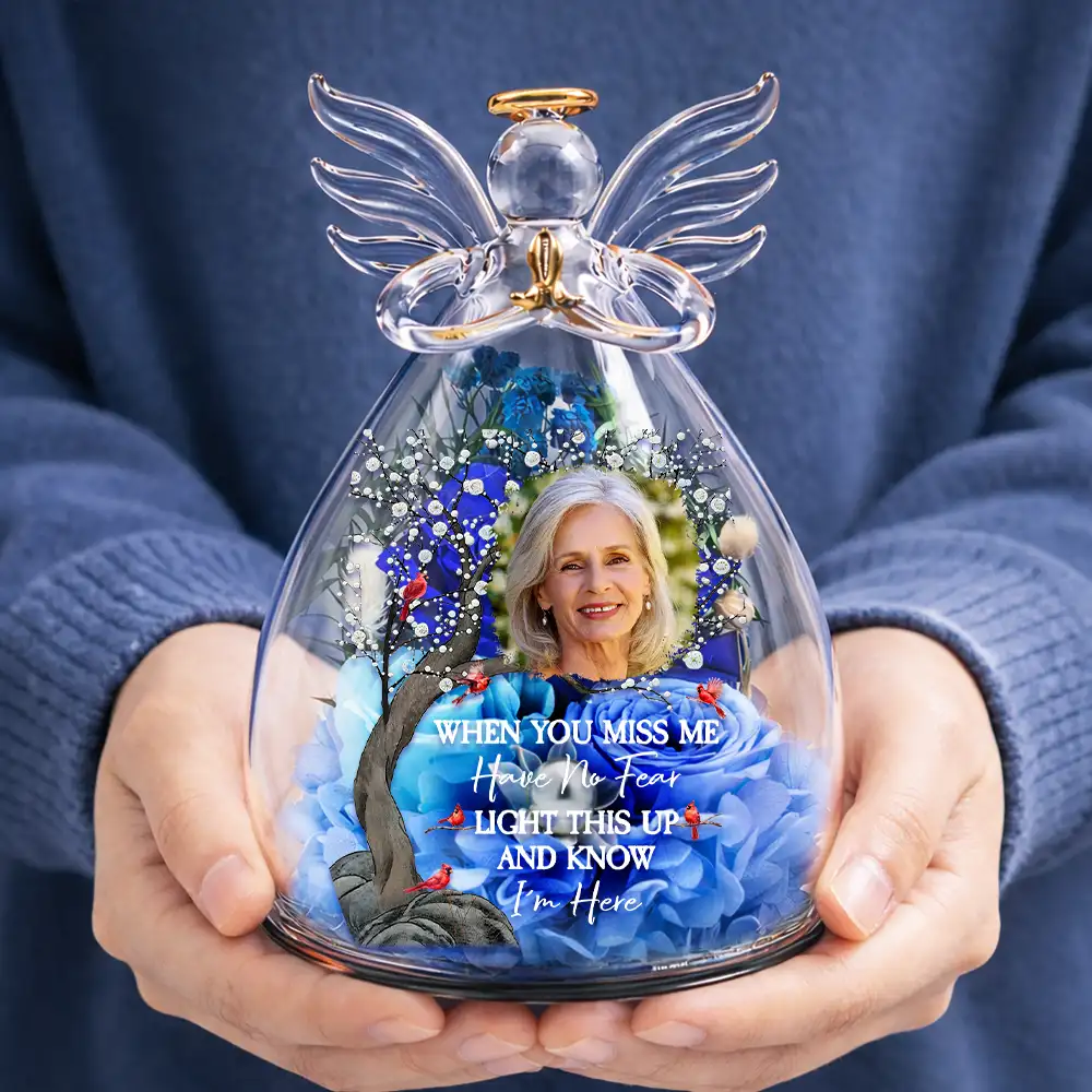 Custom Photo Memorial I Have An Angel Watching Over Me - Personalized Flower In Glass Angel Figurine - Image 7