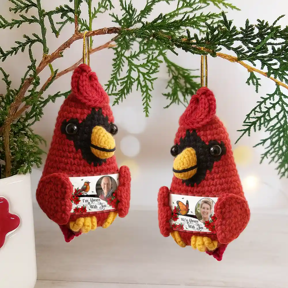 Custom Photo Memorial I'm Always With You - Personalized Crochet Cardinal Bird Hanging Decoration - Image 4