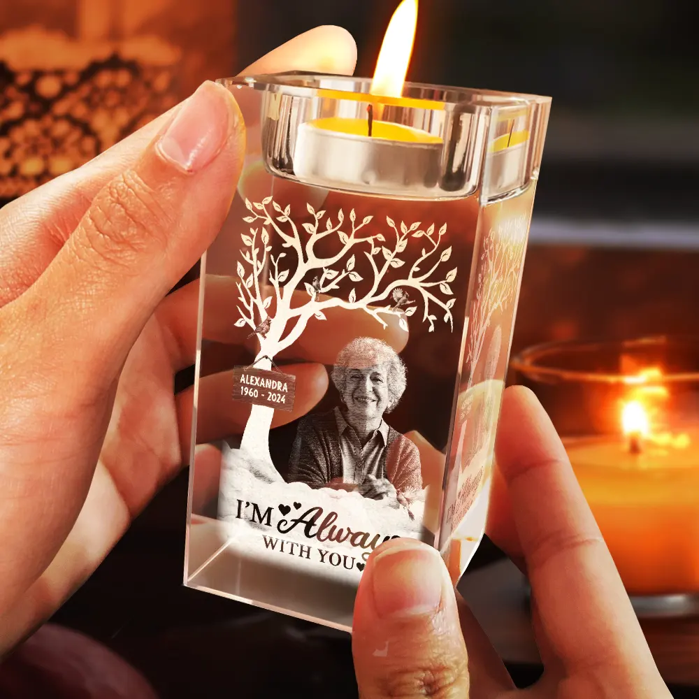 Custom Photo Memorial I'm Always With You - Personalized Crystal Candle Holder - Image 6