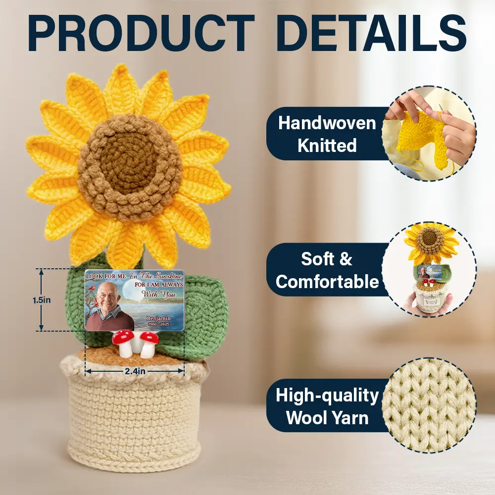 Custom Photo Memorial Look For Me In The Sunshine - Personalized Crochet Plant Pot - Image 6