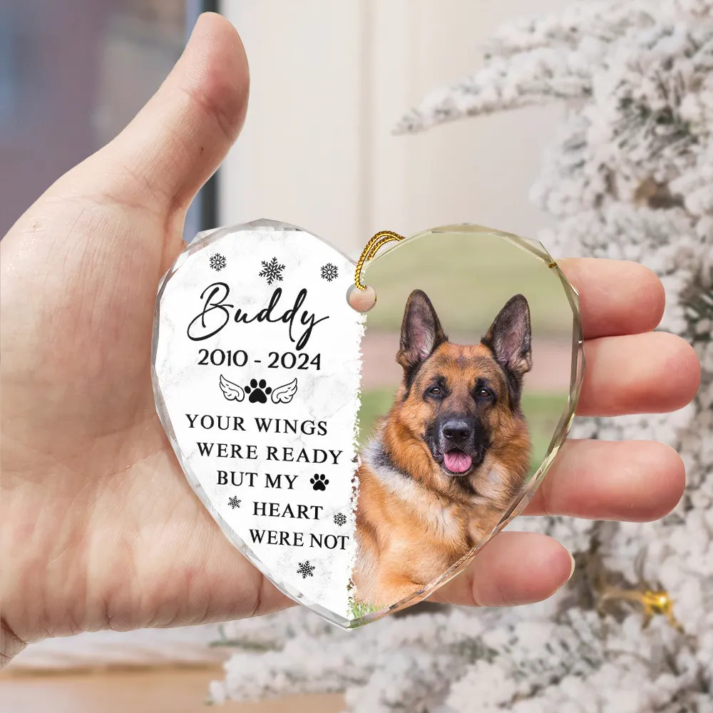 Custom Photo Memorial Missed Beyond Words - Personalized Heart Shaped Glass Ornament - Image 3